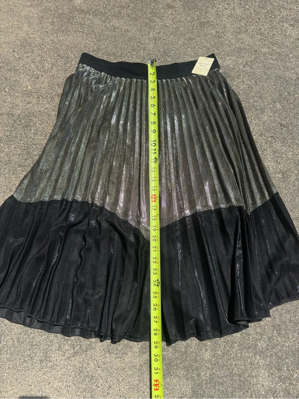 Studio West Metallic Olive-Gold and Black Pleated Midi Skirt Large Festival - Picture 12 of 12